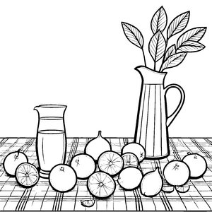 Frische Orangen mit Karaffe Malbild für neugierige Obstfreunde
