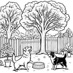 Verspielte Australian Shepherds mit Ball Ausmalvorlage für verträumte Gartenfreunde