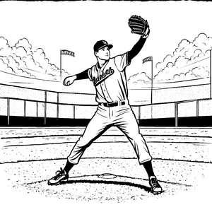 Dynamischer Baseballspieler am Pitcherhügel Bastelvorlage für mutige Sportfans
