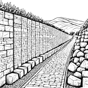 Imposante Steinmauer am gepflasterten Weg Bastelvorlage für kreative Wegbegleiter