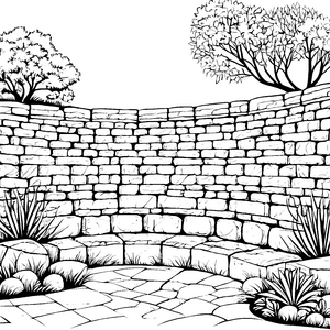 Massive Steinmauer mit Bank Malbild für Gartenfreunde