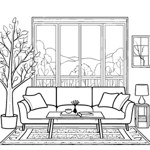 Gemütliches Dreisitzer-Sofa mit Kissen Ausmalbild für Wohnzimmerfreunde