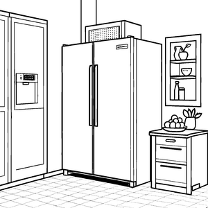 Moderner Kühlschrank mit Regalen Bastelmotiv für neugierige Küchenfreunde