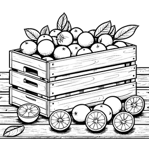 Frische Orangen in Holzkisten Ausmalbild für verträumte Obstfreunde