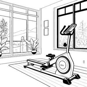 Modernes Rudergerät im Fitnessraum Malbild für kreative Sportfans