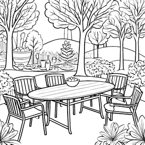 Idyllischer ovaler Tisch mit Früchten Bastelmotiv für Gartenfreunde