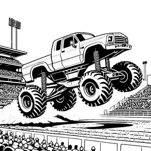 Powervoll springender Monstertruck-Malbild für junge Rennfans