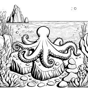 Majestätischer Oktopus auf Felsen Bastelmotiv für malfreudige Meeresbewunderer