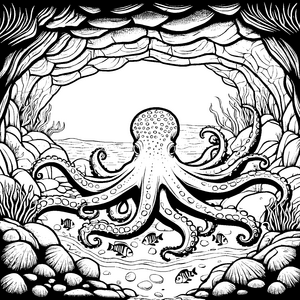 Beeindruckender Oktopus in Meereshöhle Bastelmotiv für Wasserforscher