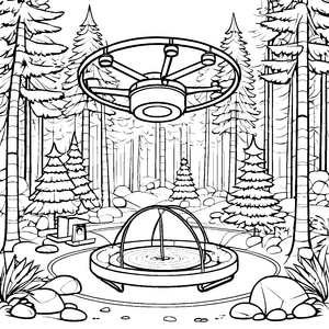 Imposante Drohne über dem Waldbrunnen Ausmalvorlage für malfreudige Waldforscher