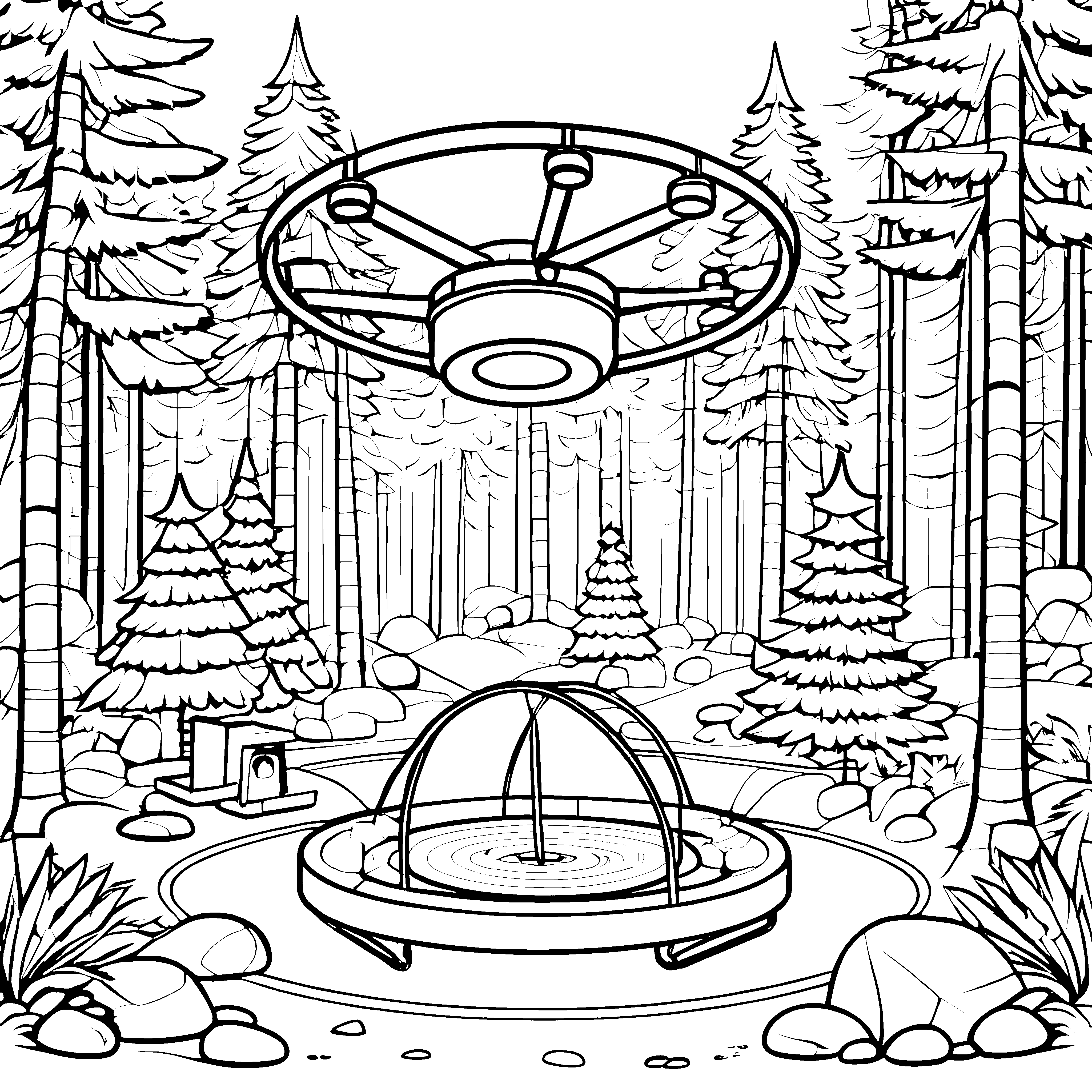 Imposante Drohne über dem Waldbrunnen Ausmalvorlage für malfreudige Waldforscher