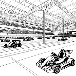 Actionreiches Go-Kart-Rennen in der Halle Bastelvorlage für neugierige Rennfahrer