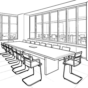 Moderner Konferenztisch mit Stühlen Malvorlage für Bürogönner