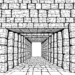 Mysteriöser Steinmauer-Tunnel-Malbild für junge Höhlentaucher