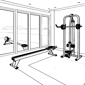 Modernes Rudergerät im Fitnessstudio: Bastelvorlage für fröhliche Sportfreunde