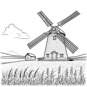 Rustikale Windmühle auf Getreidefeld Bastelvorlage für kreative Bauernkinder
