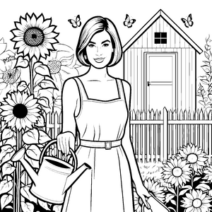 Fröhliche Frau mit Bob-Haarschnitt Malbild für Gartenfreunde