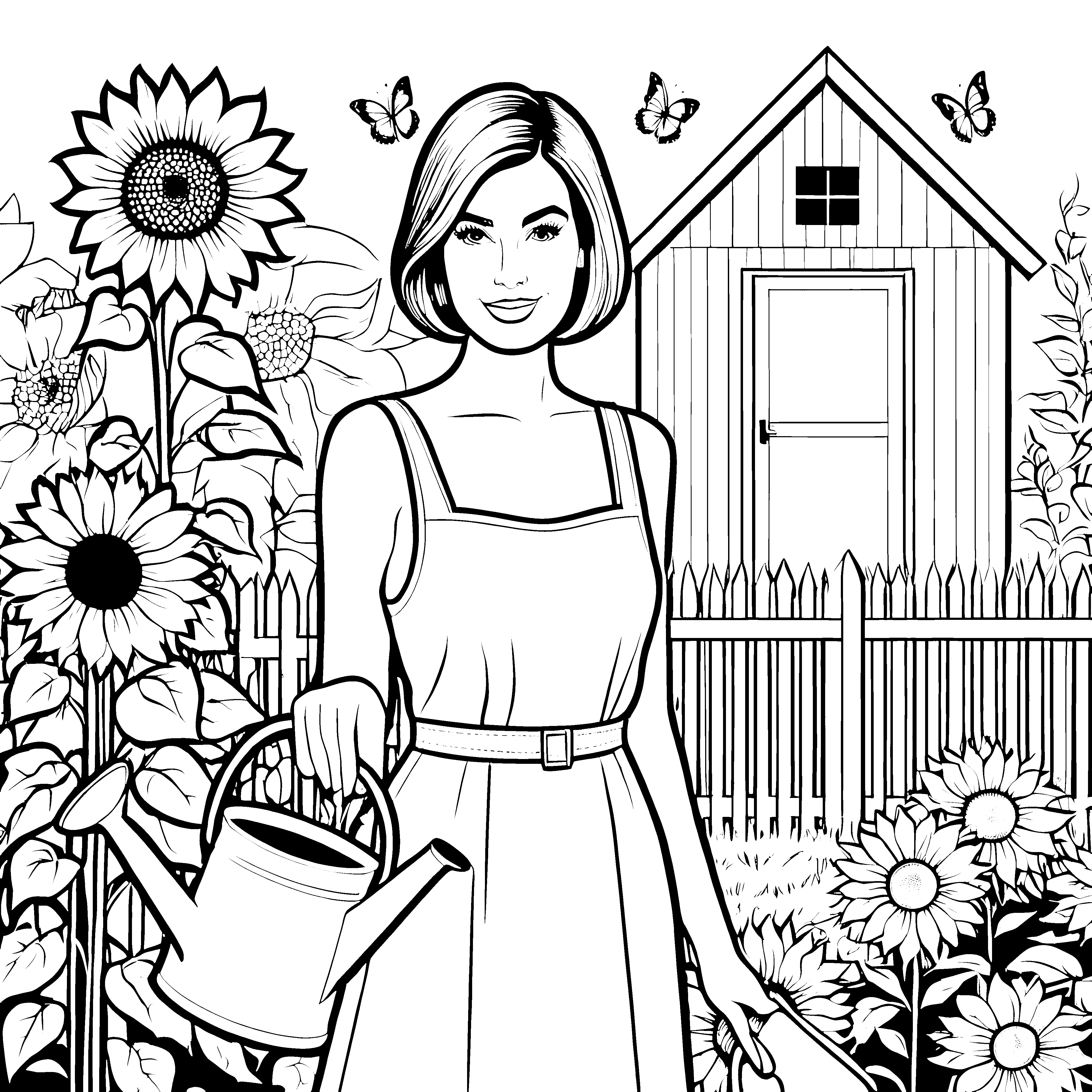 Fröhliche Frau mit Bob-Haarschnitt Malbild für Gartenfreunde