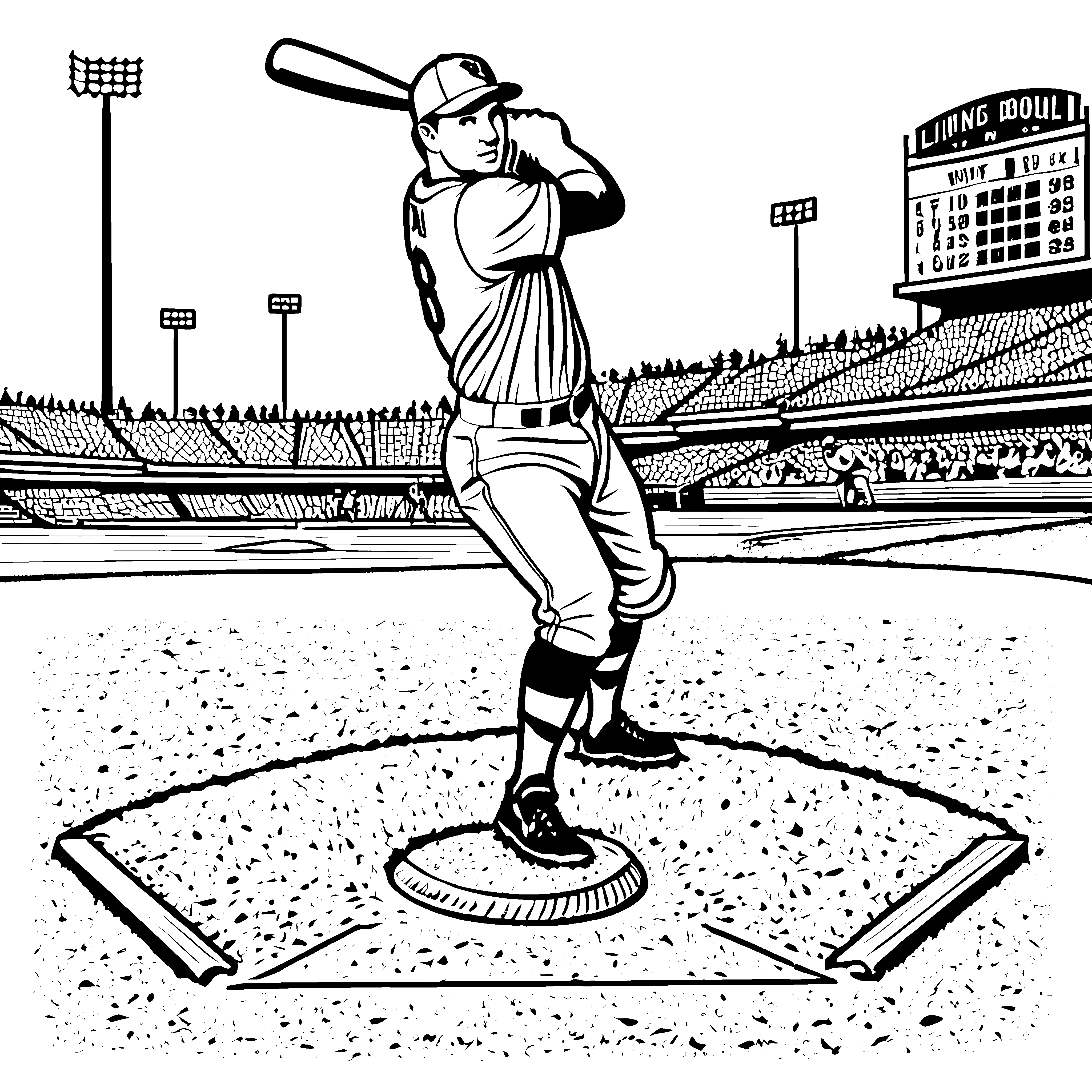 Dynamischer Baseballspieler am Home Plate Malbild für Sportbegeisterte