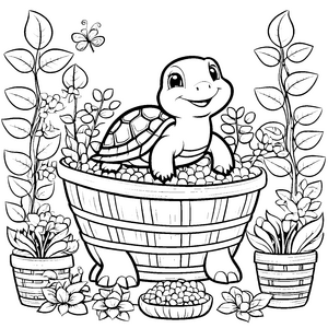 Die Schildkröte im Zuckererbsenbad Ausmalbild fuer kleine Entdecker