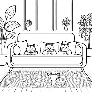Gebekliche schlafende Katzen auf dem Sofa Malbild für mutige Pflanzenfreunde