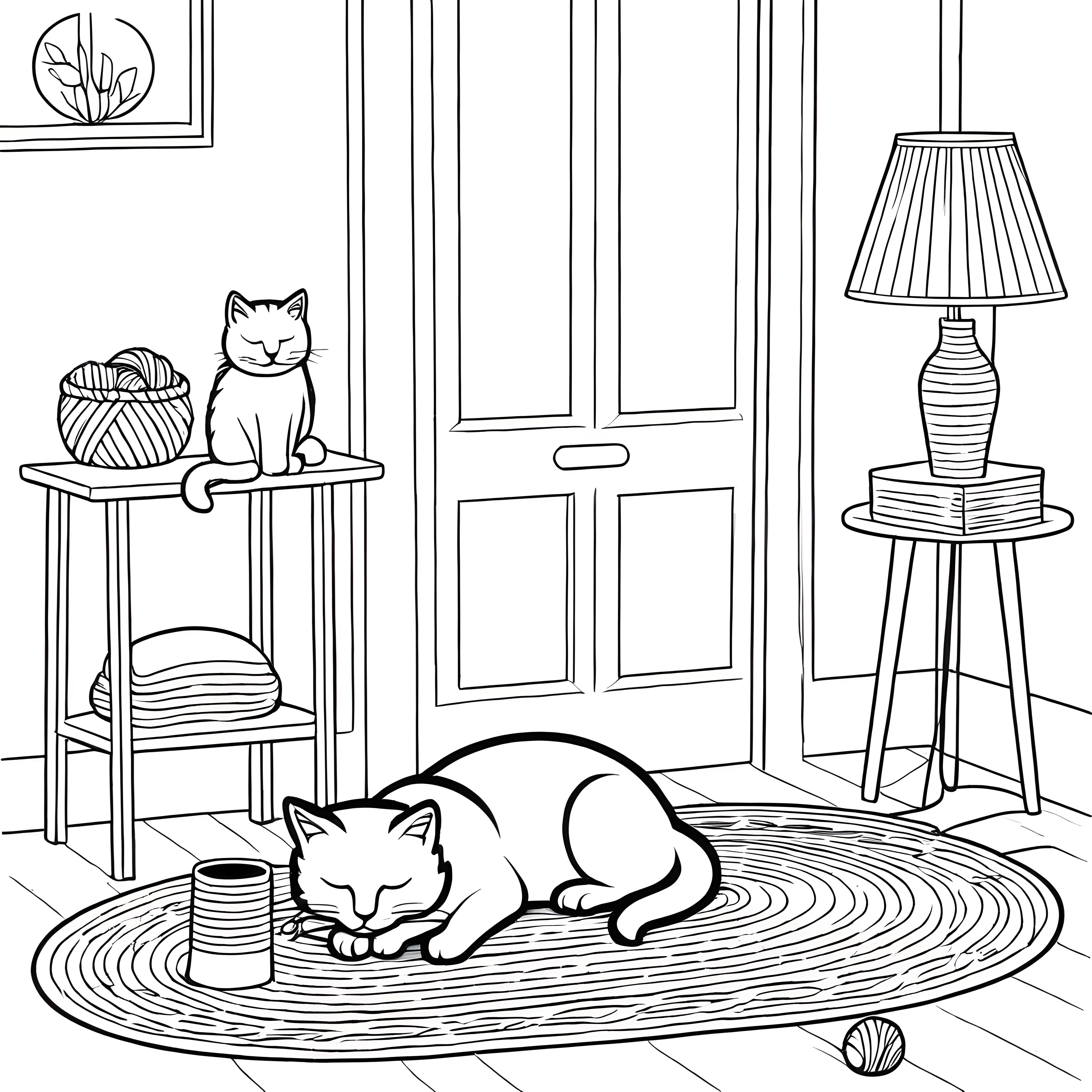 Entspannte schlafende Katzen auf dem Teppich Malbild für fröhliche Haustierfreunde