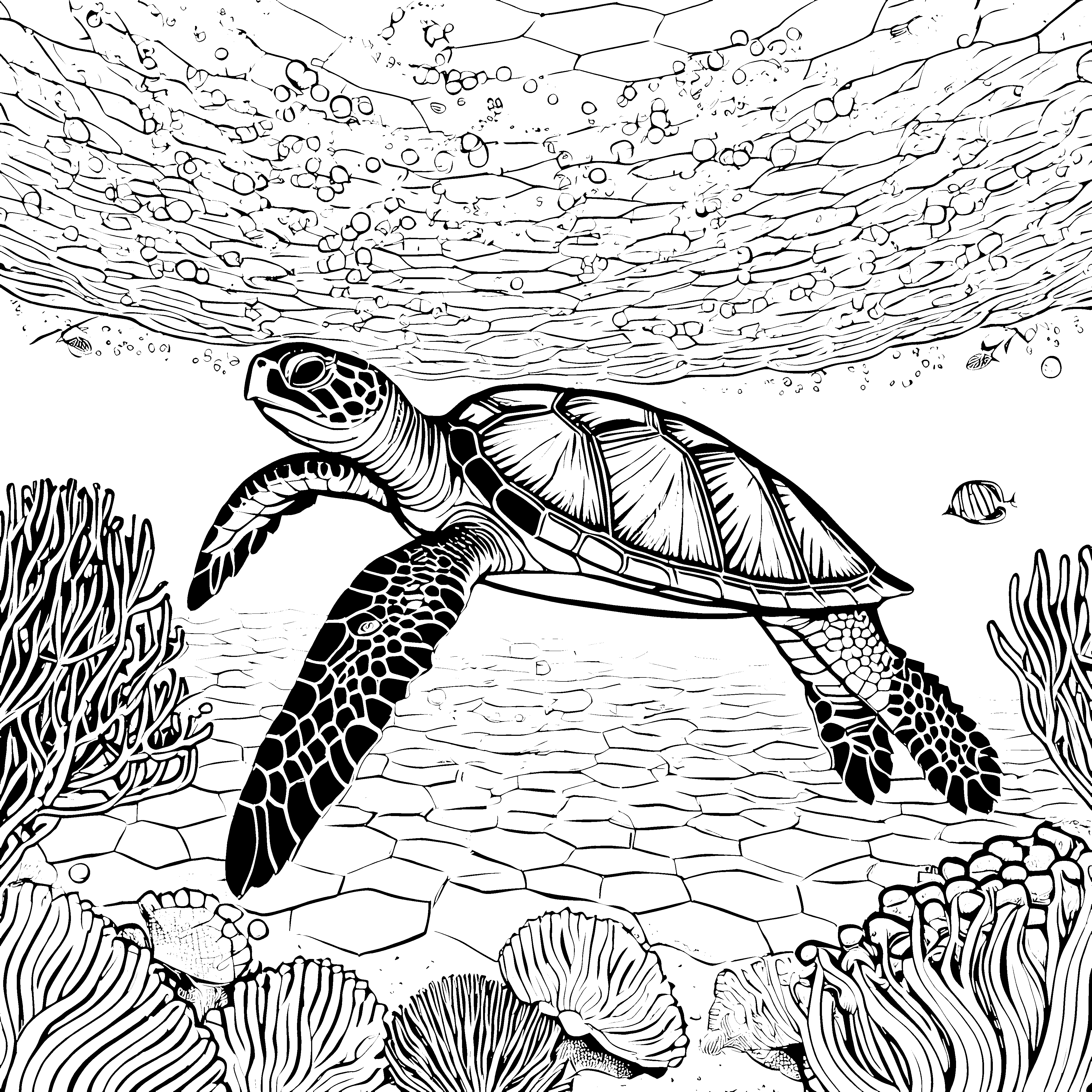 Prachtvolle Schildkröte unter Korallen: Bastelmotiv für verträumte Meeresbewohner