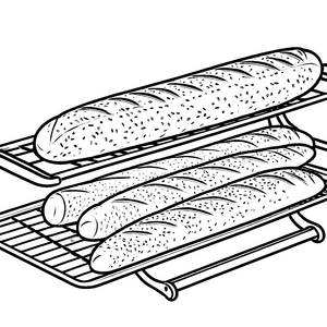 Frische Baguettes auf Backgittern Bastelvorlage für kleine Bäckerfreunde