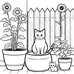Sanfte Katzenmama im Topf Bastelmotiv für fröhliche Gartenfreunde