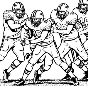 Dynamische American-Football-Spielszene Ausmalbild für neugierige Sportfans