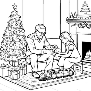 Herzlicher Weihnachtsabend mit Spielzeuglokomotive Bastelvorlage für fröhliche Eisenbahnfans
