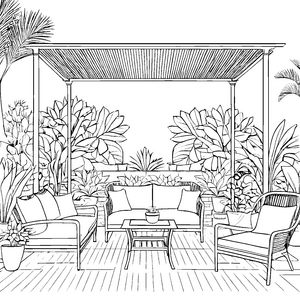 Gemütliches Dreisitzer-Sofa im Garten Bastelmotiv für Pflanzenfreunde