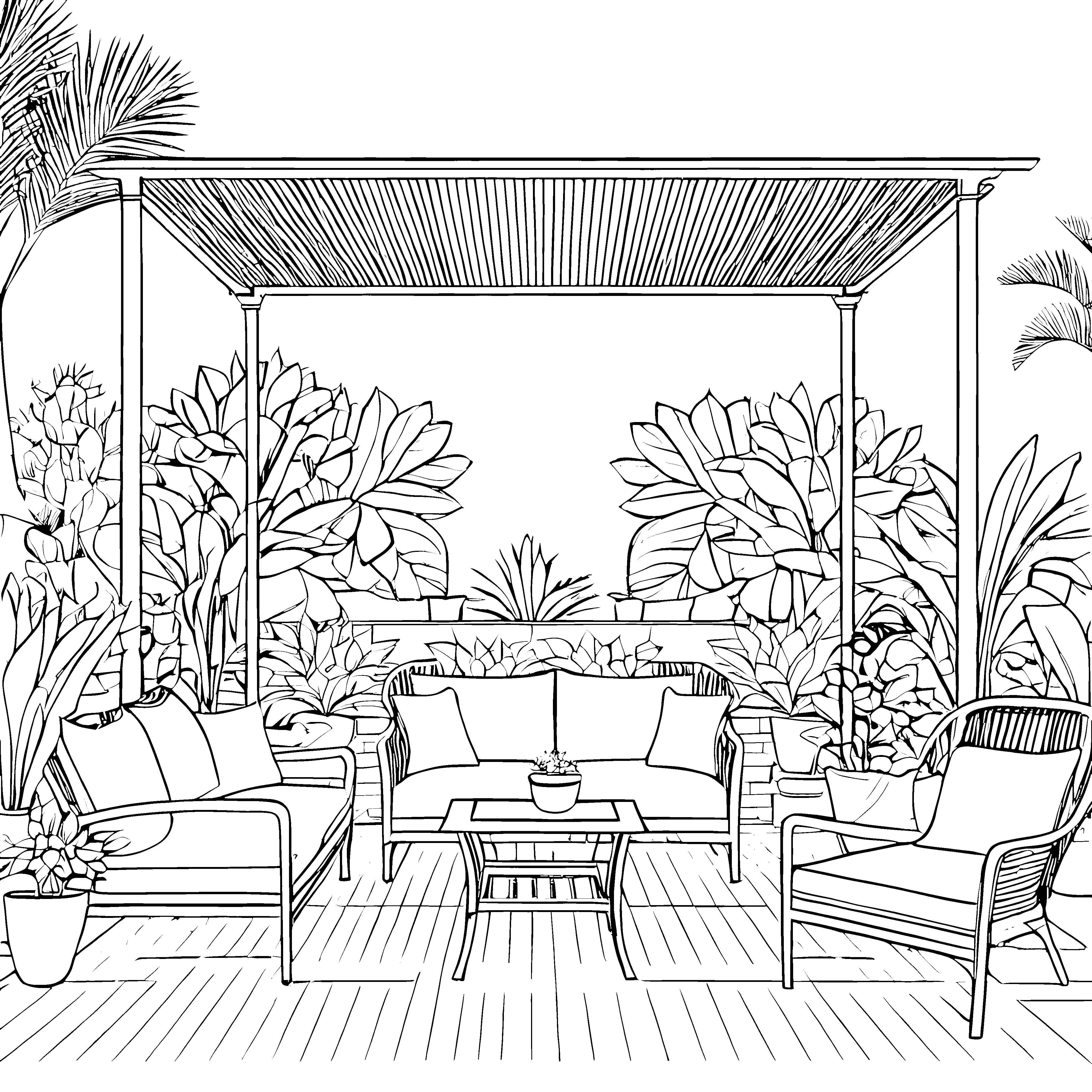 Gemütliches Dreisitzer-Sofa im Garten Bastelmotiv für Pflanzenfreunde