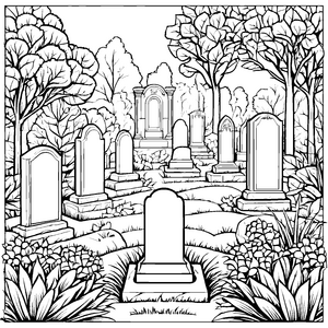 Ehrwürdiger Friedhof mit Grabsteinen Bastelmotiv für kleine Gedenkfreunde