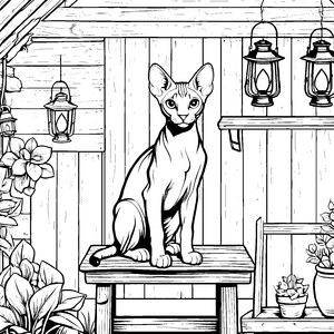 Stolze Sphynx-Katze bei Laternen Bastelmotiv für kleine Pflanzenfreunde