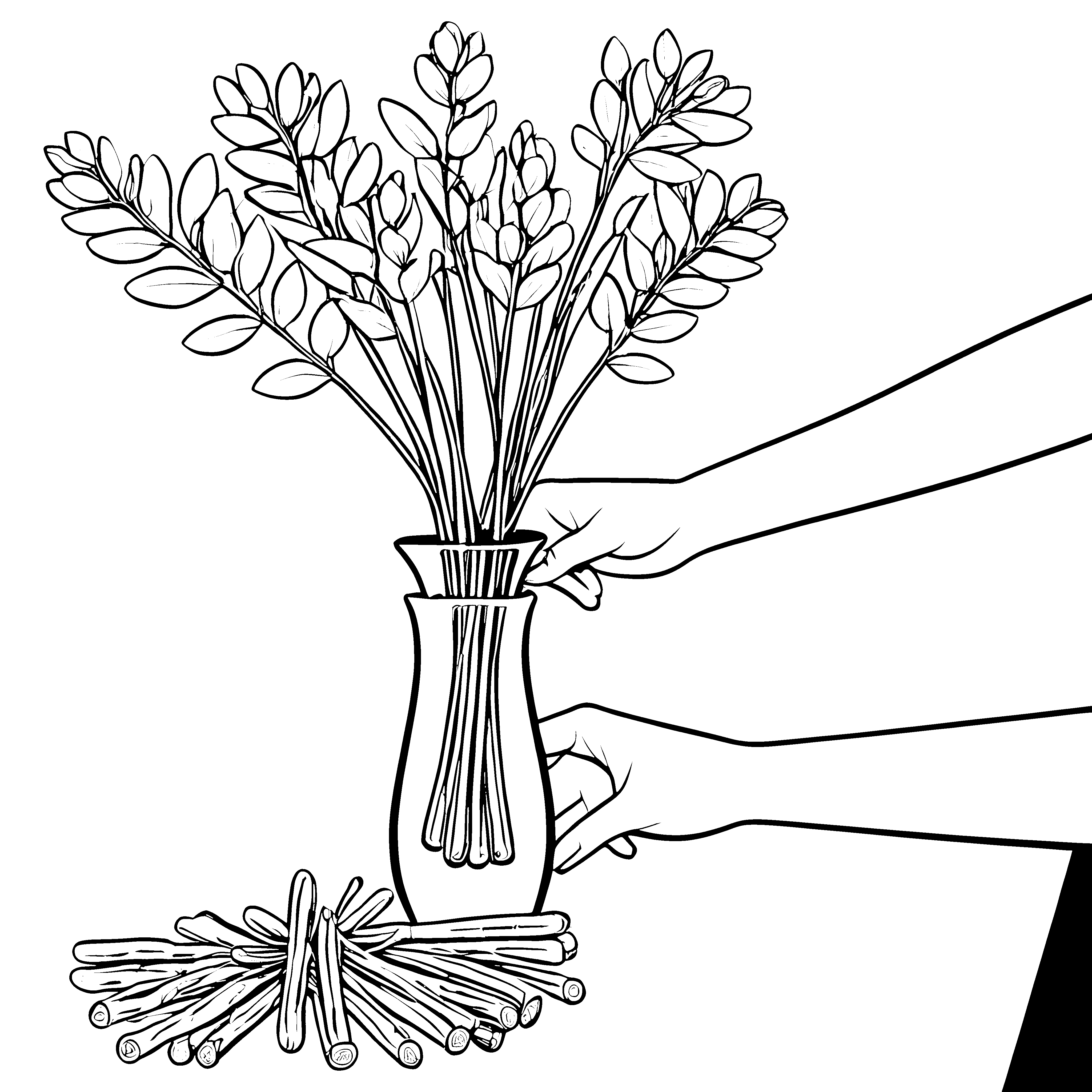 Detailreiche Moringa-Schoten in Vase Malbild für junge Pflanzenfreunde