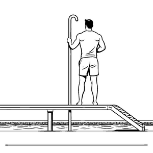 Wachsamer Rettungsschwimmer mit Stab Ausmalbild für kleine Wasserwächter