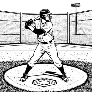 Entschlossener Baseballspieler am Schläger Malbild für fröhliche Sportfans