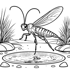 Durstige Grille am Teich Malbild für neugierige Wasserforscher
