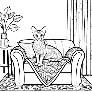 Stolze Sphynx-Katze auf Decke Malvorlage für malfreudige Wohnzimmerfreunde