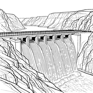 Wuchtiger Staudamm mit Brücke Malvorlage für Wasserforscher