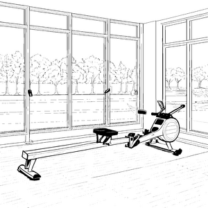 Modernes Rudergerät im Fitnessraum mit Bastelmotiv für kleine Sportfreunde