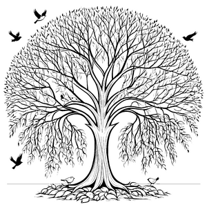 Prachtvoller Baum mit fliegenden Vögeln Bastelmotiv für fröhliche Waldfreunde