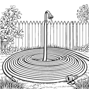Spiraliger Gartenschlauch mit Brause Malvorlage für fröhliche Gartenfreunde
