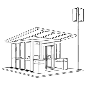 Modernes Kioskgebäude mit Tresen Ausmalvorlage für Stadtforscher