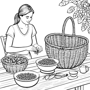 Detailreiche Moringa-Schoten im Korb Bastelvorlage für mutige Naturfreunde