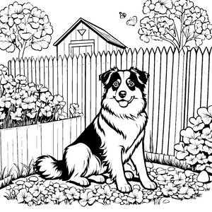 Freundlicher Australian Shepherd auf Blumenwiese Bastelmotiv für neugierige Gartenfreunde