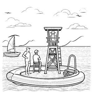 Mutiger Rettungsschwimmer am Turm Bastelmotiv für neugierige Wasserretter