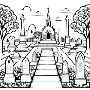 Ehrwürdiger Friedhof mit Kapelle Malbild für kleine Gedenkfreunde