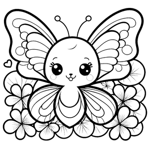 Niedlicher Kawaii Schmetterling mit Blumen Bastelvorlage für neugierige Blumenkinder